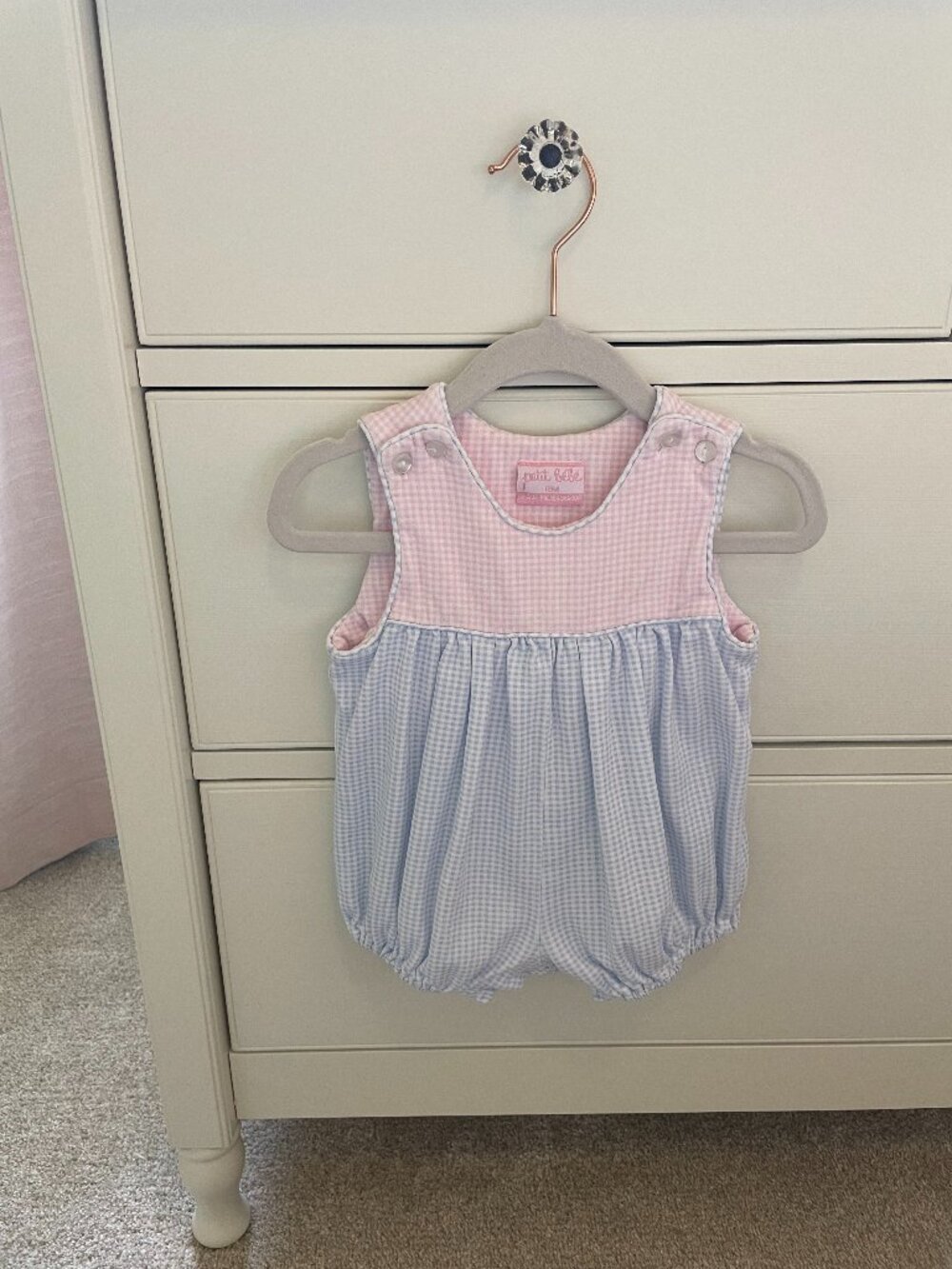 Petit Bebe Baby Girl Light Pink and Light Blue Checkered Romper Size 12M